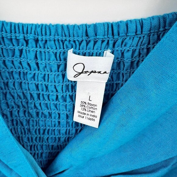 Japna Halter Crop Top Blue Wrap smocked Linen Blend Size L - Picture 7 of 7
